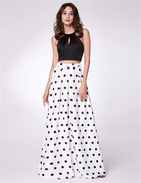Long Polka Dot Crop Top And Skirt Prom Dress Polka Dot Prom Dresses