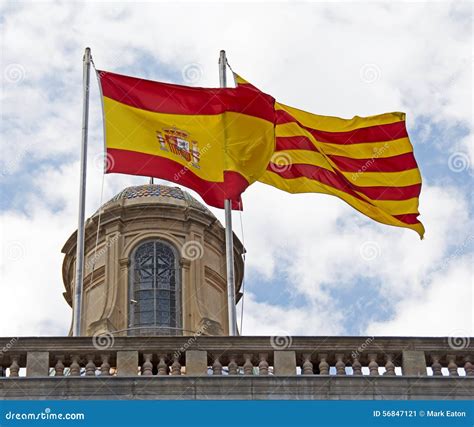 Spanish And Catalan Flags Barcelona Spain Stock Image Image Of