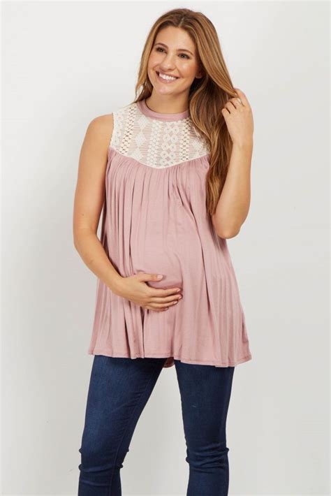 this cute maternity top is the perfect piece for this season a pretty crochet necklin