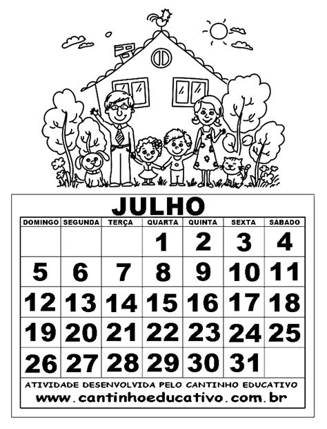 CalendÁrios 2020 Para Colorir Julho Cantinho Educativo