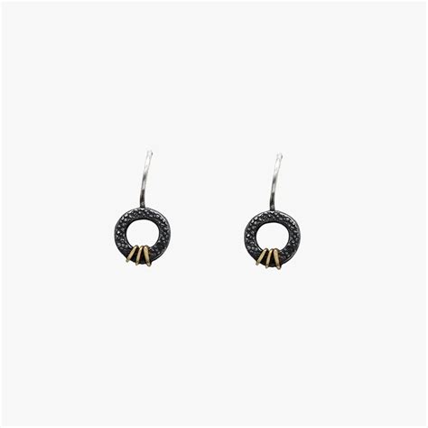 Adele Taylor Oxidised Silver And 18ct Gold Line Detail Drop Earrings