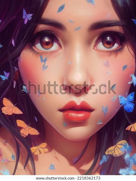 Beautiful Girl Big Eyes Surrounded By Stock Illustration 2218362173