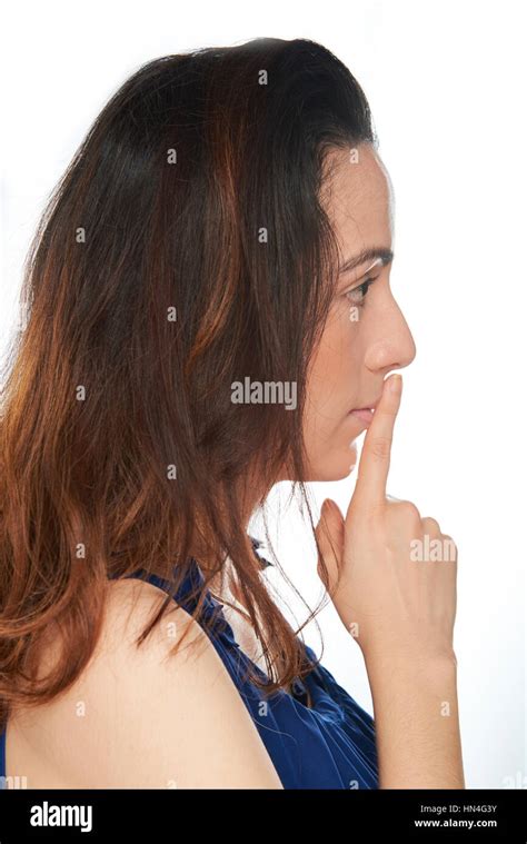 Woman Asking For Silence Isolated On White Stock Photo Alamy