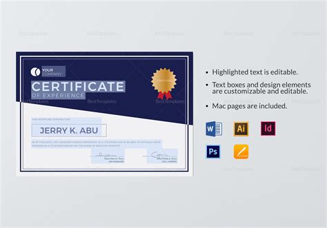 Experience Certificate Design Template In Psd Word Illustrator