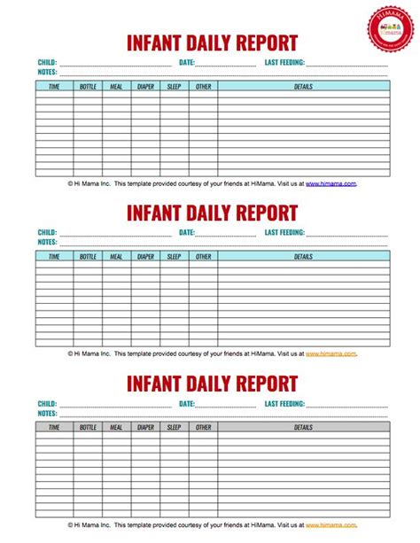 Infant Daily Log Template