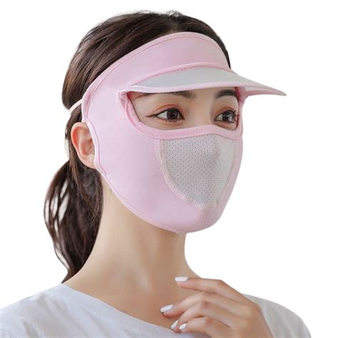 Breathable Ice Silk Full Face Mask Sun Protection Sun Hat For Woman Running Cycling Pink