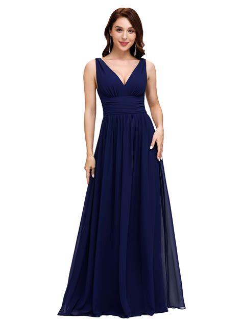 Long Chiffon V Neck Evening Formal Party Gown Prom Bridesmaid Maxi