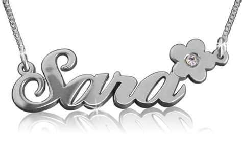 Name Necklaces Sara Name Necklace With Flower Silver Name Necklaces