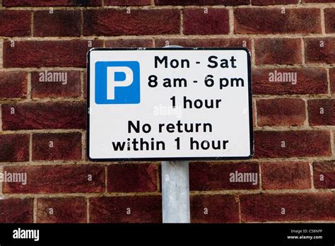 Uk Car Parking Sign Blue And White Symbol No Return Within 1 Hour