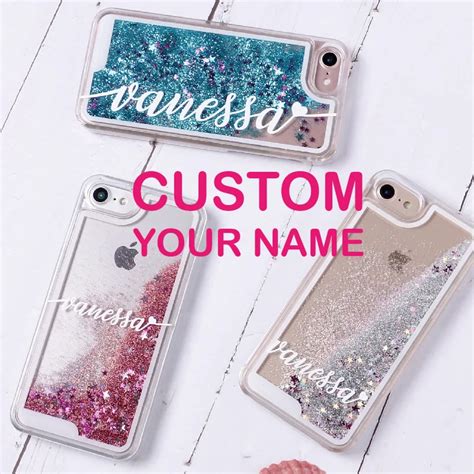 Tomocomo Personalized Custom Liquid Glitter Silver Sparkle Name Text