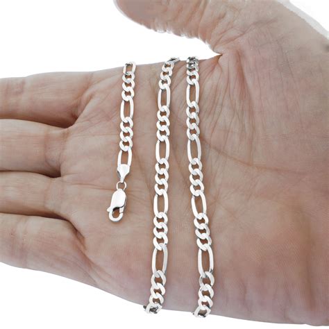 10K White Gold Men Women 2.5mm-7.5mm Solid Figaro Chain Pendant