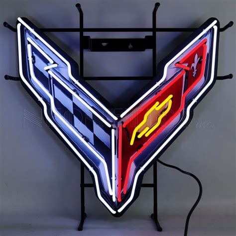 Neonetics Corvette C8 Flags Neon Sign With Backing Chevy Chevrolet Gm