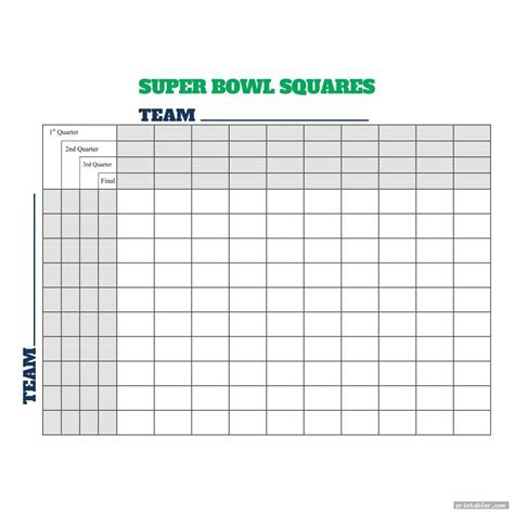 Super Bowl Football Squares Template Printable And Enjoyable Learning