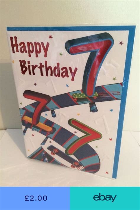 7th Happy Birthday Card For 7 Year Old Boy Seven Modern Skateboard