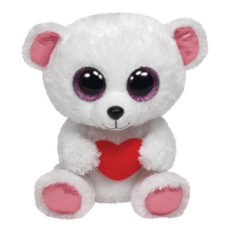 Ty Beanie Boos Sweetly The White Polar Bear With Red Heart Valentines Glitter Eyes Small 6