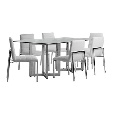 Harper & bright designs 6 piece dining table set with bench, wood kitchen table set with table and 4 chairs, ivory white and cherry. Amalfi White Glass Rectangular Table & 4 Upholstered Chairs | Dining Room - Dining Sets | City ...