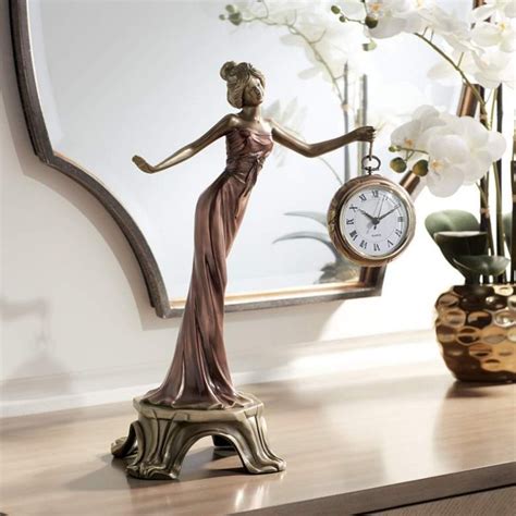 Time Figurine Clock Elegant Woman Statue Holding Clock 17 12