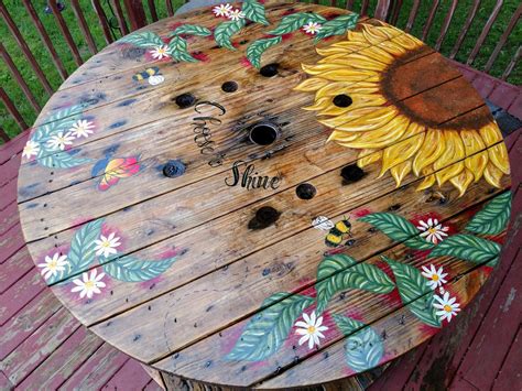 Spool Table Painted With Sunflowers Choose To Shine Spool Tables