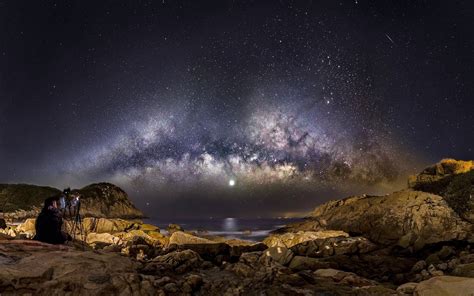 Wallpaper Landscape Sea Galaxy Rock Nature Sky Long Exposure