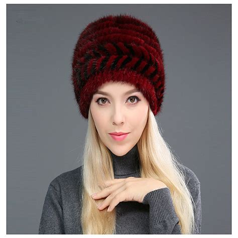 New Mink Woven Hat Ladies Mink Earmuff Hat Autumn And Winter Thickening Real Fur Bomer Hat For