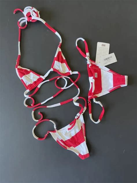 WICKED WEASEL Red Stripe Micro Bikini Set Size Small Bottoms S