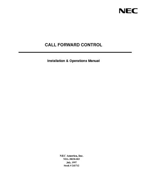 Nec Neax2400 Call Forward Control Installation And Operations Manual