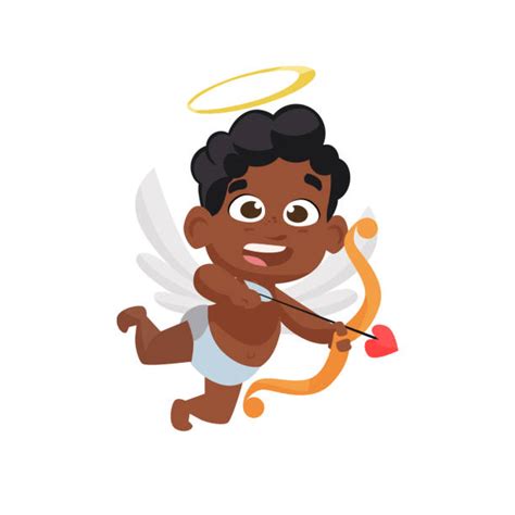 Cute Cupid Flying And Shooting A Valentines Heart Arrow Illustrations