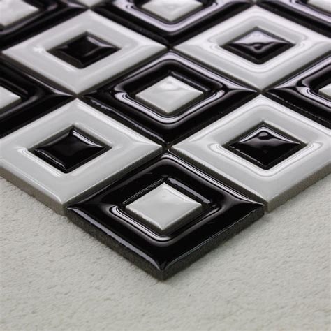Black And White Porcelain Floor Tile Bathroom Grid Ceramic Mosaic