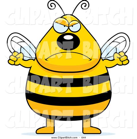 Clip Vector Cartoon Art Of A Plump Angry Buzzing Bee Ready To Fight By