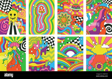 Hippie Style Groovy Vibes Retro Psychedelic Art Posters Abstract 70s