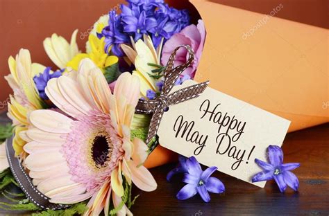 Happy May Day Traditional T Of Spring Flowers Stock Photo By