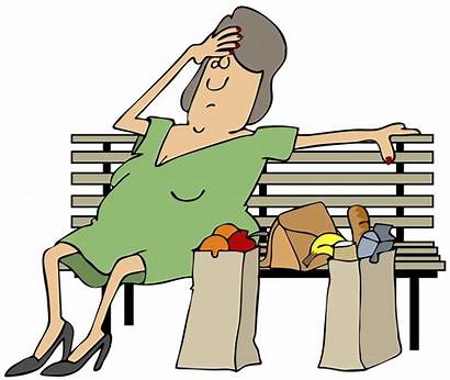 Tired Woman Resting Shopper Bench Clipart Illustration