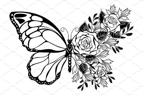 Flower Butterfly With Rose Illustrations ~ Creative Market