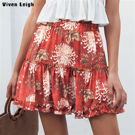 Viven Leigh Boho Floral Print Mini Skirt Women A Line Casual Beach 2018