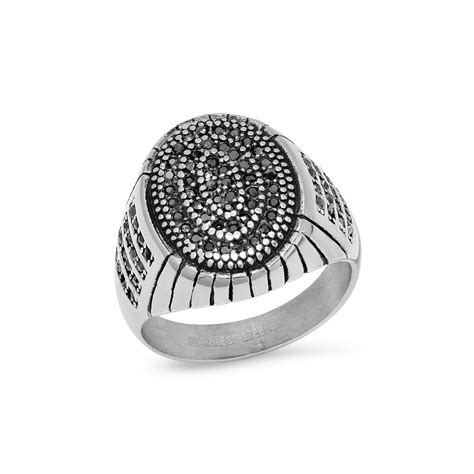 Stainless Steel Simulated Diamonds Ring Metallic Size 9 Hmy