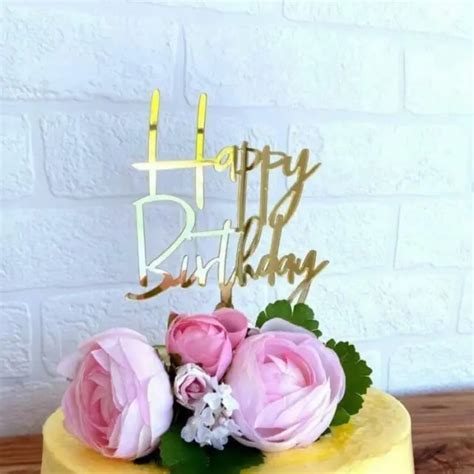 ACRYLIC GOLD MIRROR Happy Birthday Cake Topper PicClick