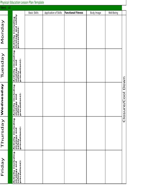 Physical Education Lesson Plan Fill Online Printable Fillable