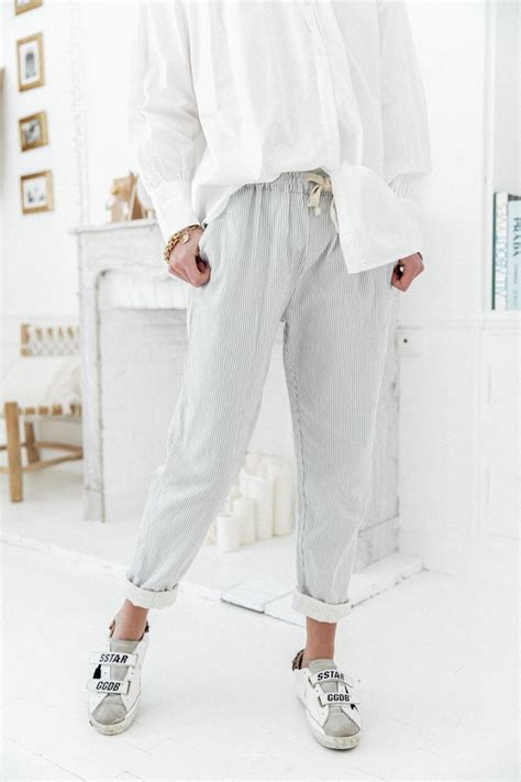 Pantalon en Lin DIEGO Rayé gris Mode Modèle de pantalons Looks mode