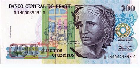 It was subdivided in 100 centavos, however, this unit was used only for accounting purposes. Brazil 1990 200 Cruzeiros Currency Unc