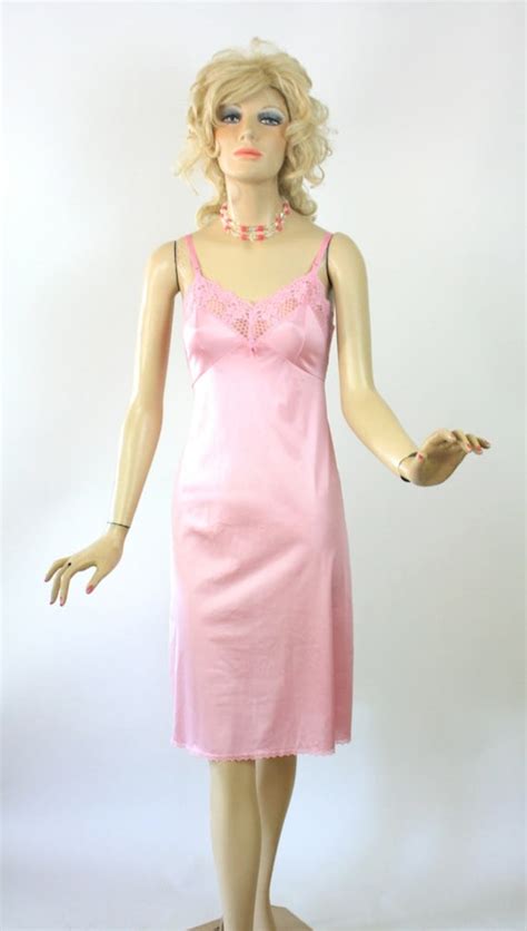 Vintage S Full Slip Pink Nylon Lace Slip By Cotillion Size