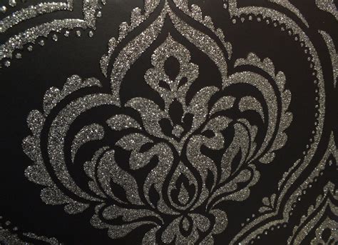 Damask Wallpaper Glitz Glitter Textured Sparkle Black Pink
