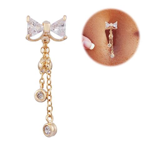 Zn New Reverse Belly Button Ring Dangle Bowknot Clear Navel Bar Goldsilver Plated Dangle Body