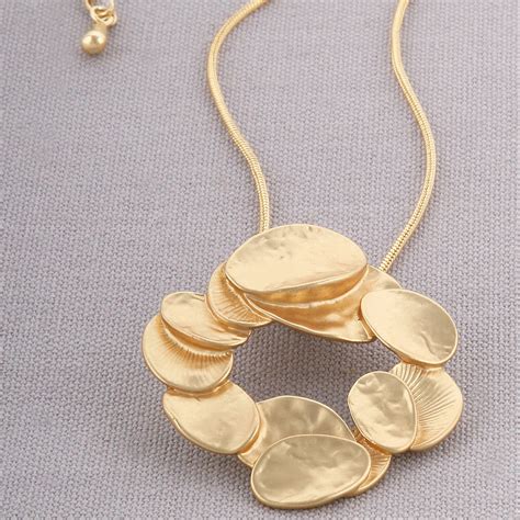 Gold Hammered Shell Pendant Necklace By Baronessa