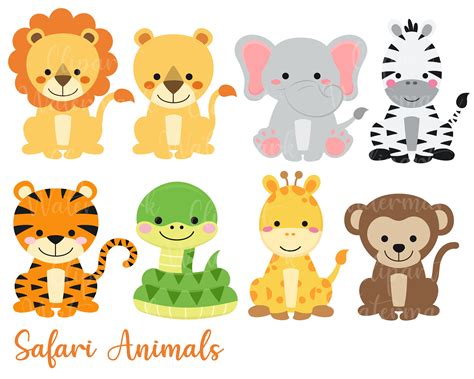 Safari Animals Clipart Baby Safari Animals Clip Art Lion Etsy