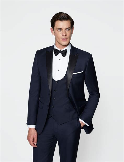 Mens Navy 3 Piece Slim Fit Dinner Suit Hawes And Curtis Wedding