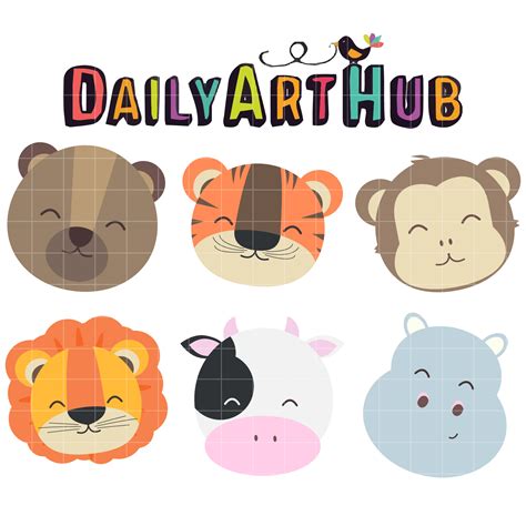 Cute Animal Heads Clip Art Set Daily Art Hub Graphics Alphabets And Svg
