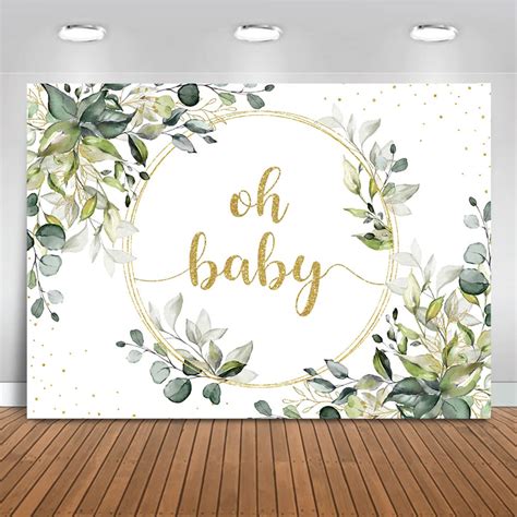 Buy Moca Greenery Baby Shower Backdrop Gold Oh Baby Background Green