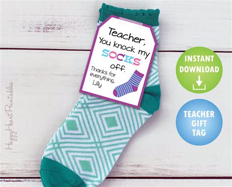 Teacher Appreciation T Tag Printable T Tag For Socks Etsy