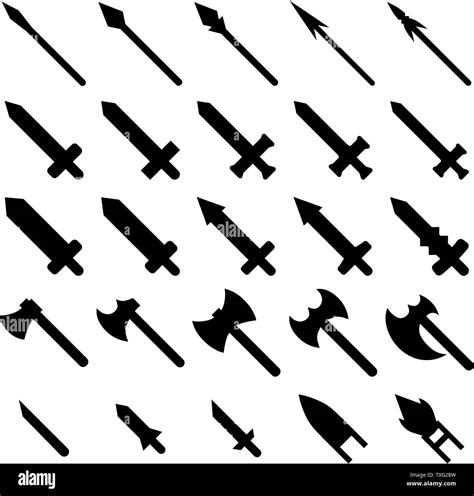 Set Of 25 Black Silhouette Weapon Icons Isolated On White Background