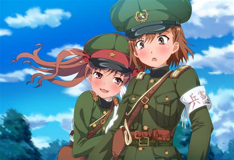 2girls Cat Smile Hat Military Misaka Mikoto Shirai Kuroko